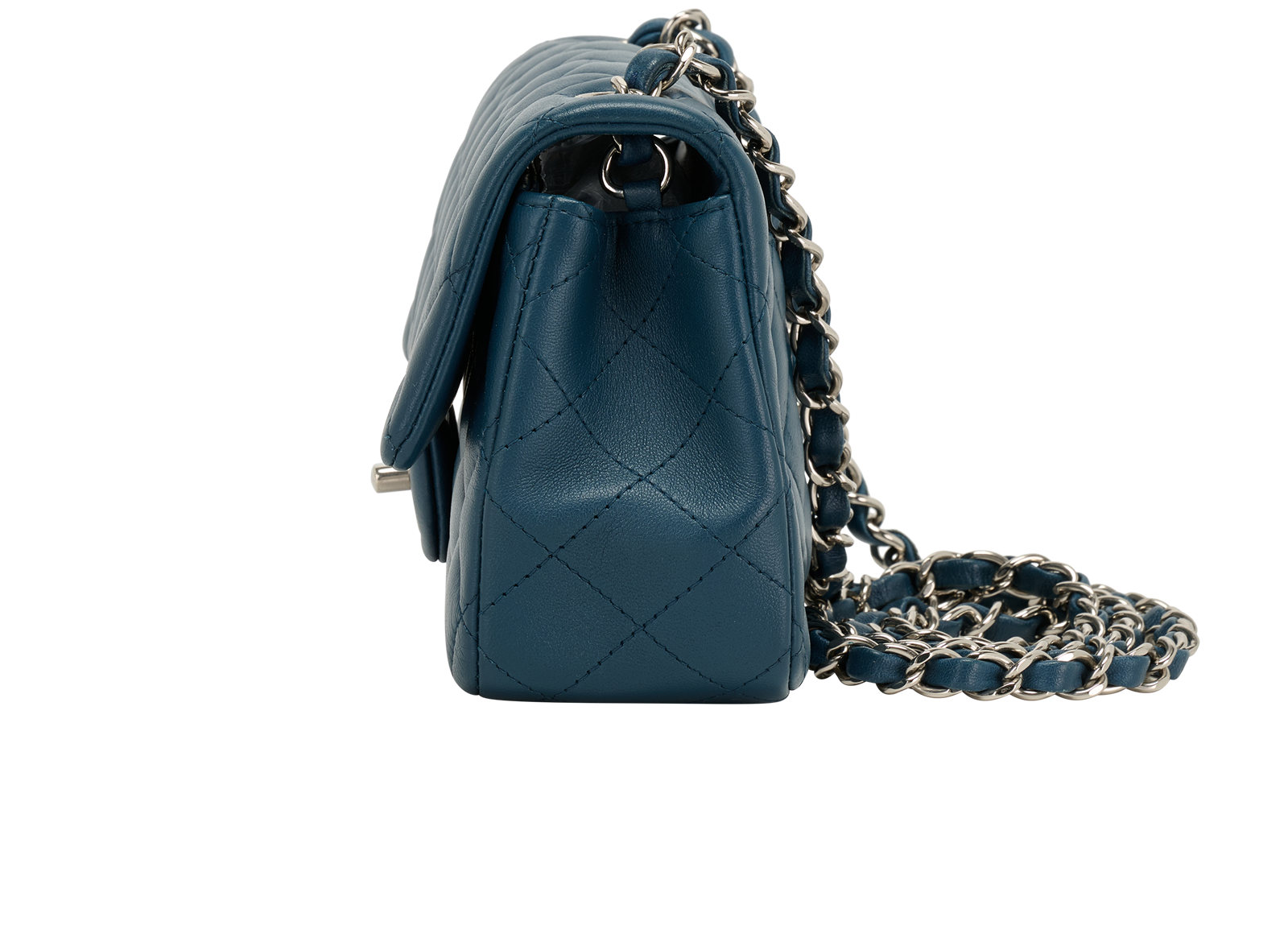 Mini Rectangular Classic Flap, &pound;3,300, Handbags, Blue, Lambskin Leather, Bottom view